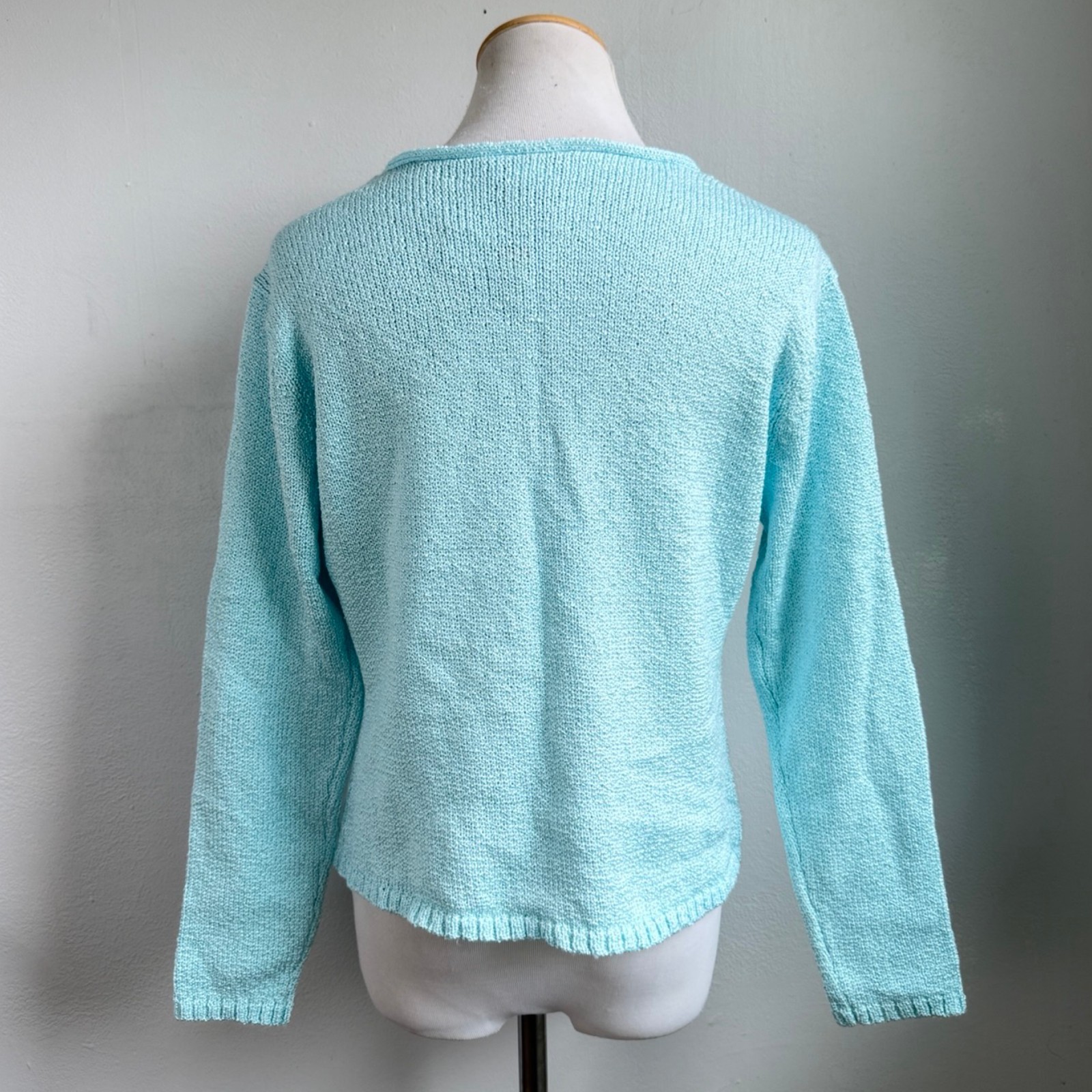 Vintage Light Blue Tie-Front Knit Cardigan Sweater Womens Size Small 90s Talbots