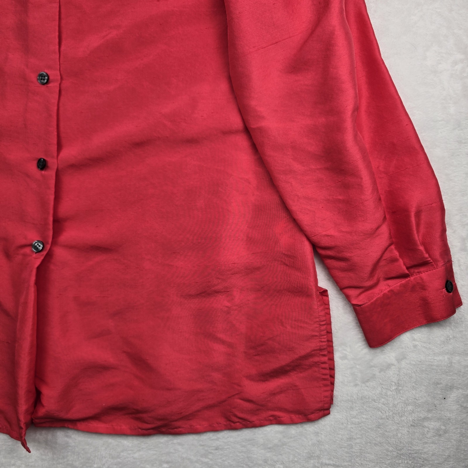 Vintage Joan Leslie Silk Blouse 14 Pink Fuchsia Long Sleeve Button-up Grannycore
