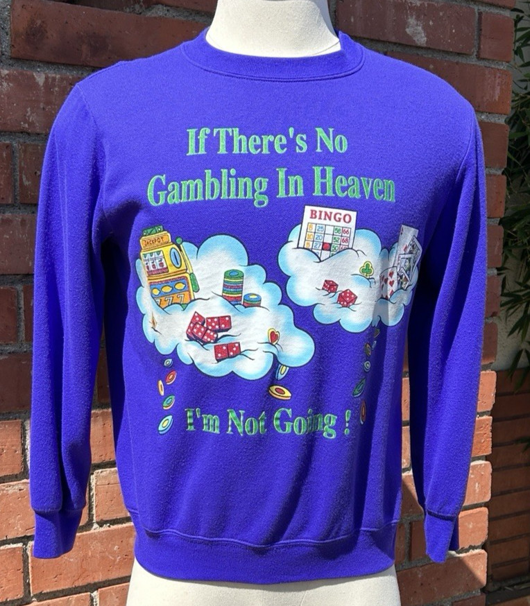 Vintage Gambling In Heaven /Bingo Slots /Kitschy Funny Sweatshirt Women’s Size M