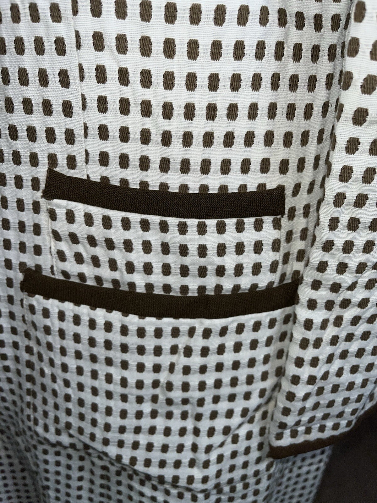 Vtg Coat Jacket White 60s Designer Montaldos Lightweight Brown Polka Dot S M