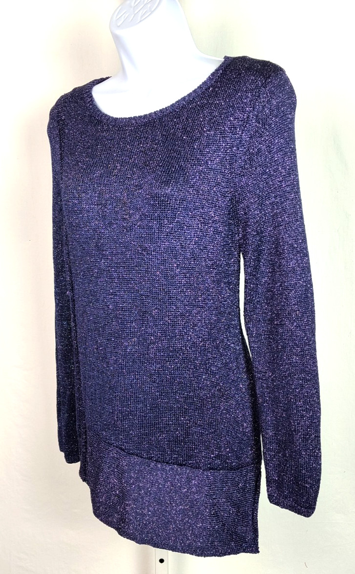 VTG CHICO’S PURPLE STRETCH TOP WITH SILVER METALLIC SPARKLING THREAD SIZE 1