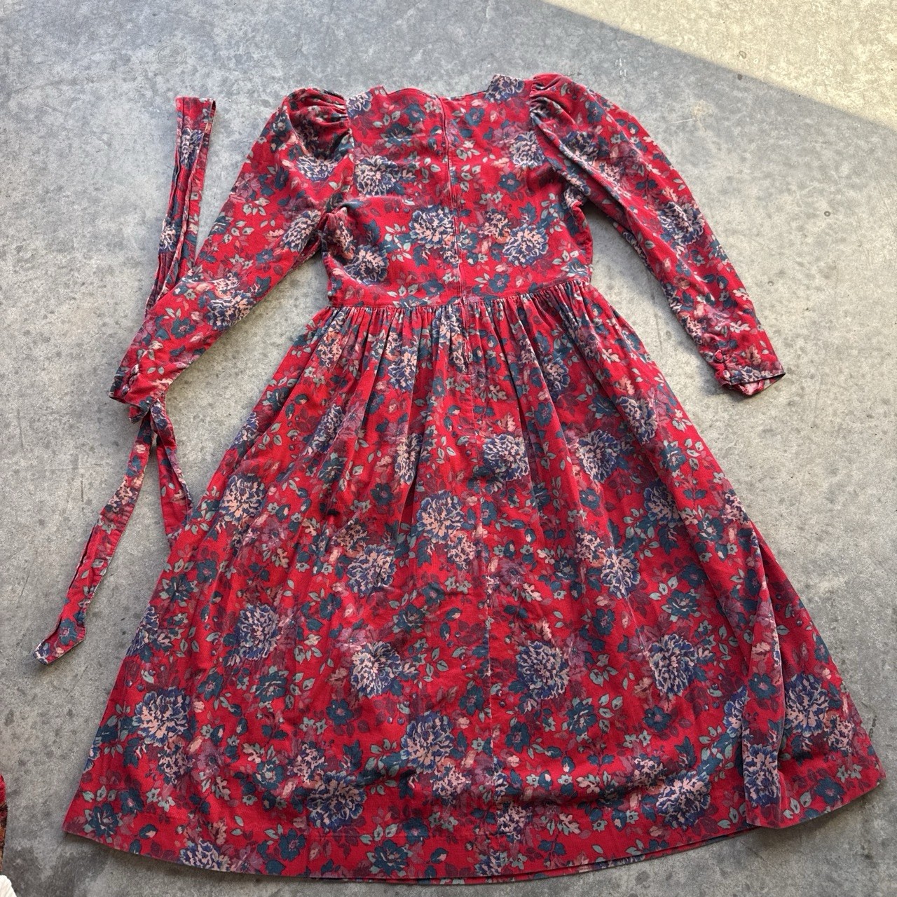 VTG Women’s 80s 90s Red Floral Corduroy Laura Ashley Maxi Dress S 1980s 1990s