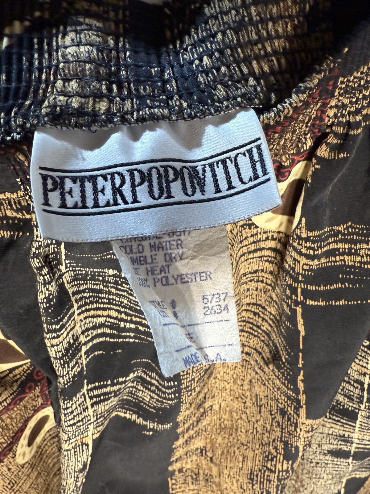 Y2K Geometric Design Brown/Tan Peter Popovich Pants, Serious Screech Vibes