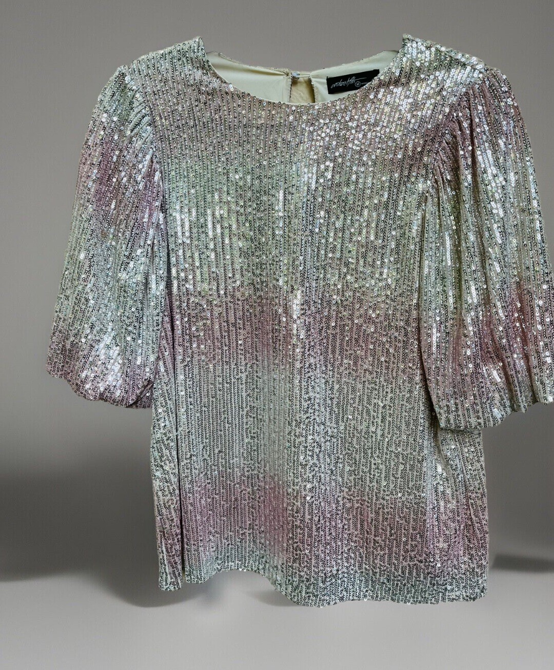 Vintage Sequin Party Top Full Sleeve Pink/white S 25L 17pit To Pit