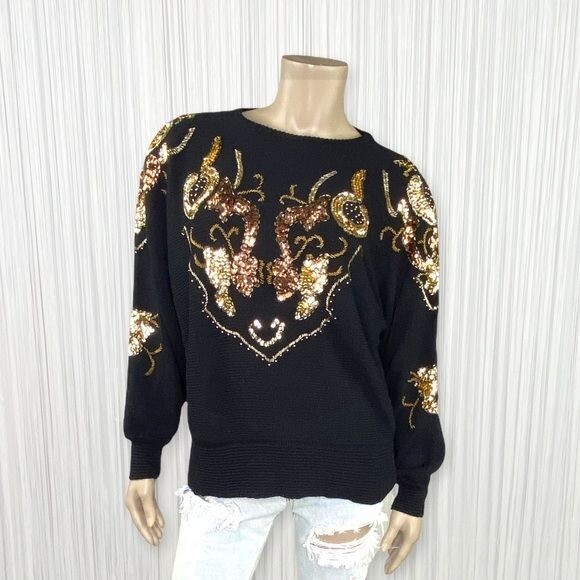 Vintage 90s JAYMEE PAPELL Large Black Knit Sweater