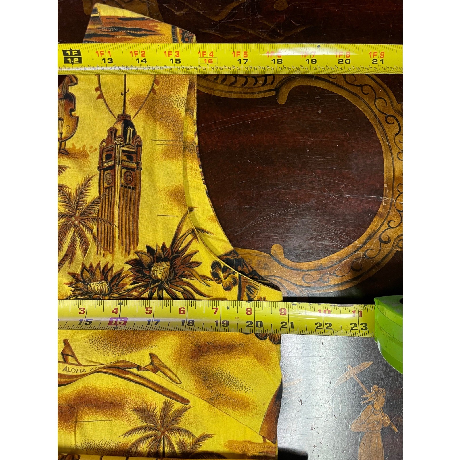 Vintage Fashions of Hawaii Yellow Aloha Airlines Tiki Sleeveless Shift Dress XL