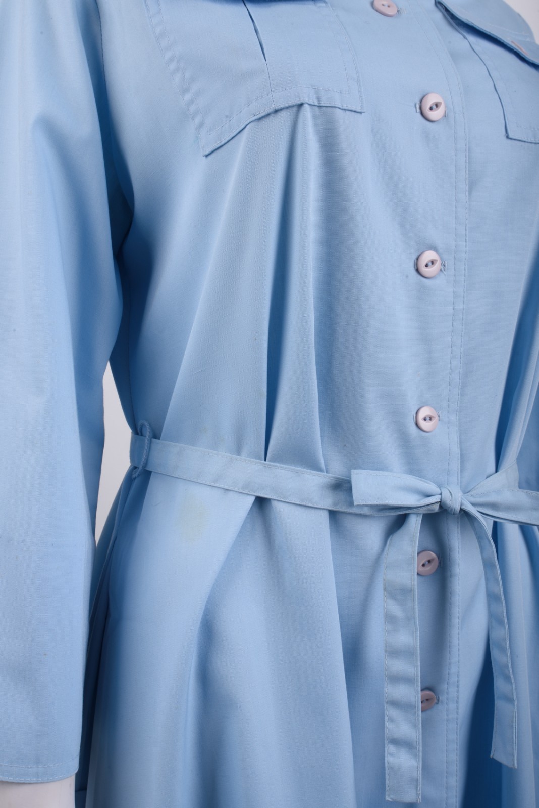 Vintage Serbin of Florida Womans Shirt Dress Size 12 Blue Tie Belt Neru Collar