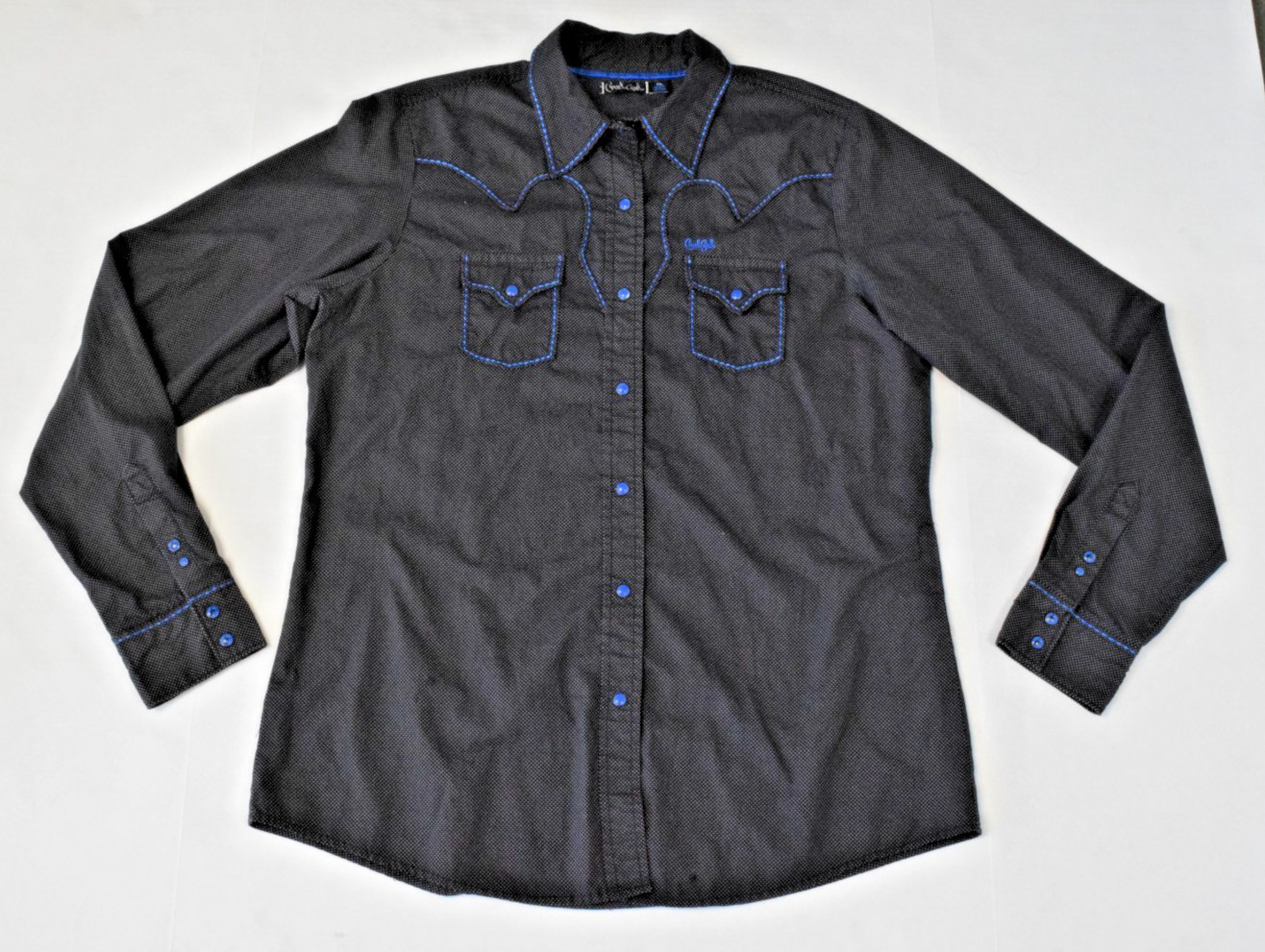 Vintage Western Shirt Cruel Girl Size XL 90s Black Electric Blue Stitch Snaps