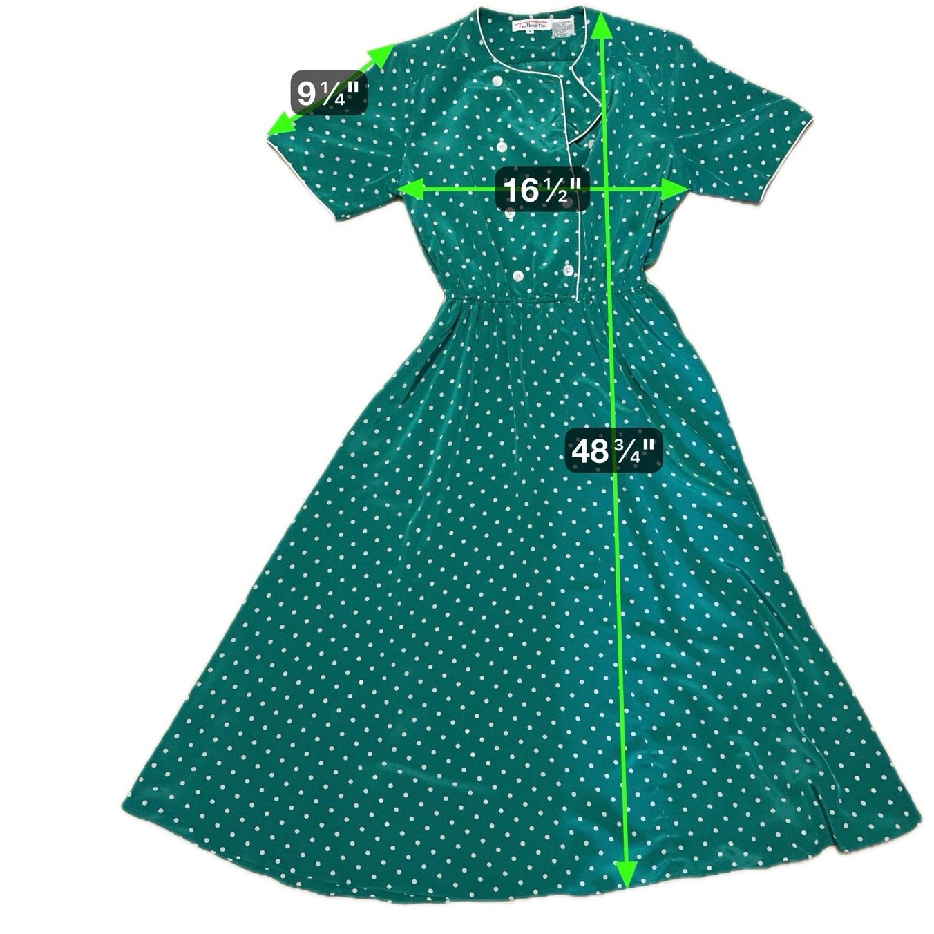 Talbots Vintage Green Polka Dot Dress Sz 4 Wrap Style Midi Made in Hong Kong