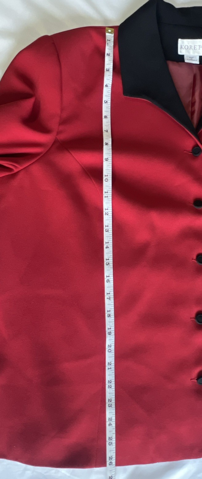 Vintage KORET Classic Red Wool Riding Blazer Size 2XL Black Collar