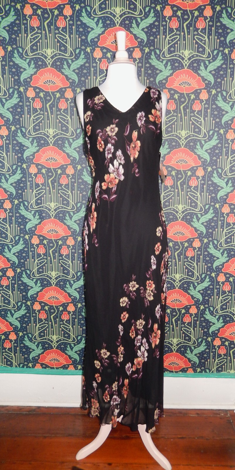 Vintage 90’s Y2K Eva Blue Whimsigoth Grunge Boho Beaded Floral Long Dress