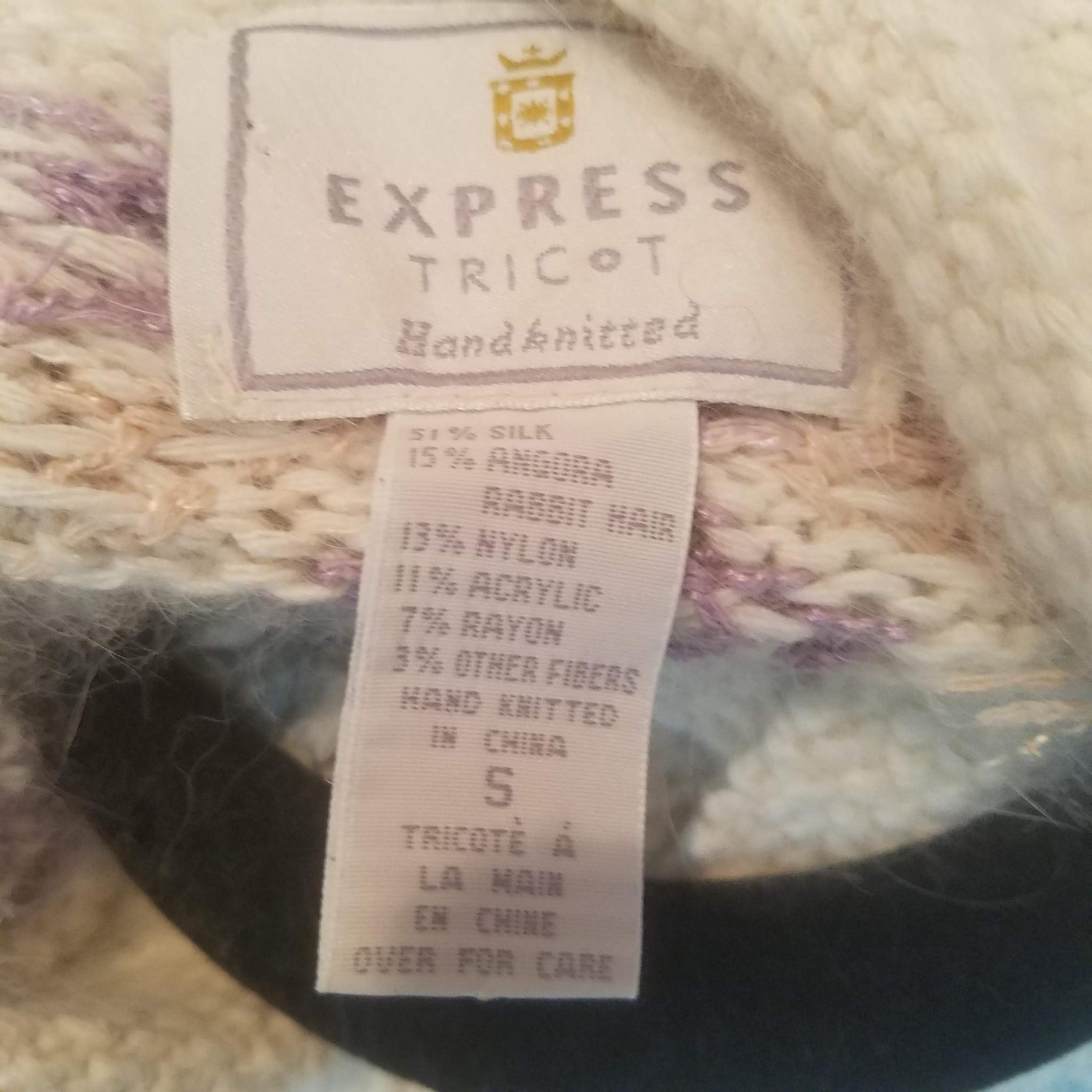 VTG Express Tricot Womens Fuzzy Cardigan Ivory Pastel HandKnit Silk Angora Sz S