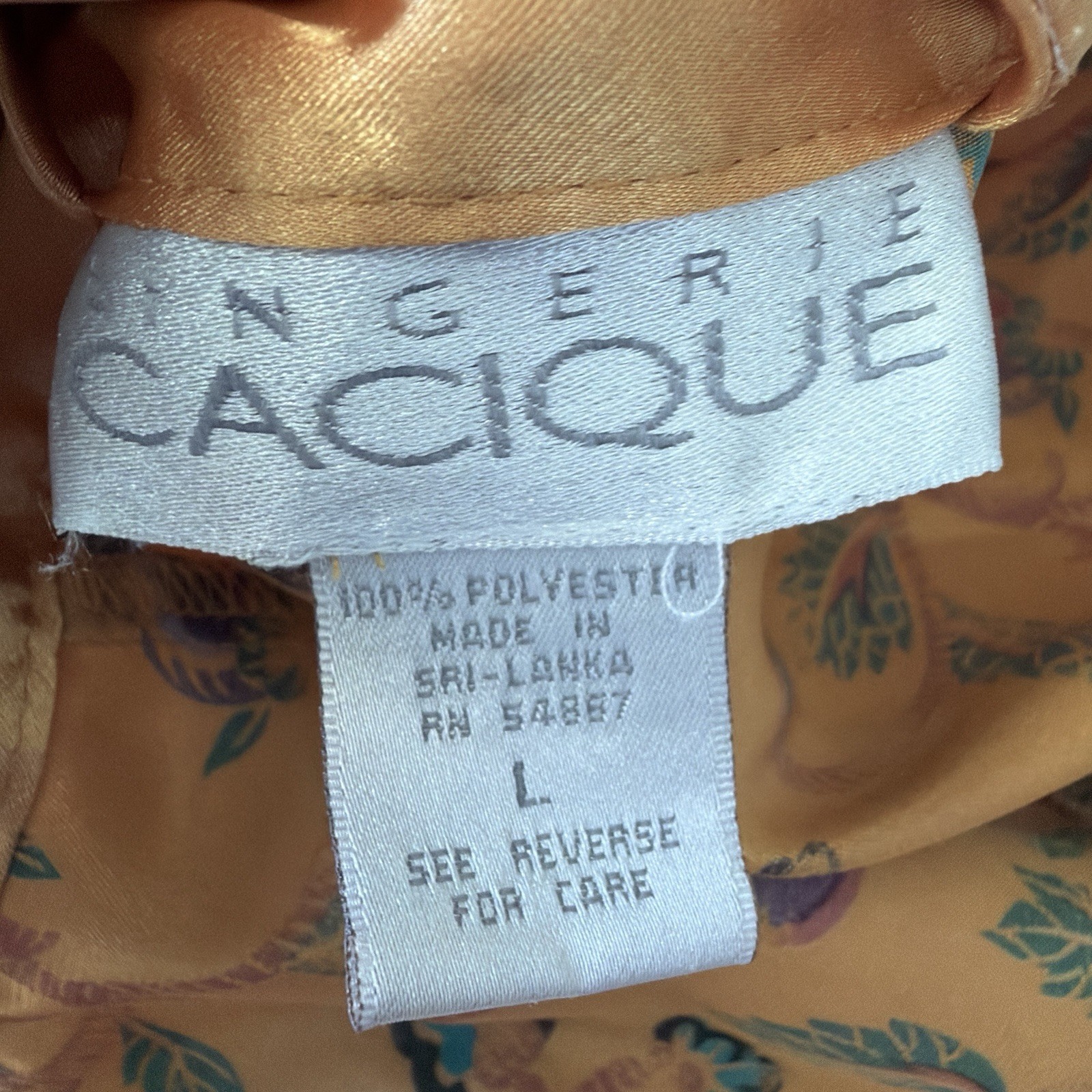 VTG Cacique 2 Pc Peignoir Robe Nightgown Floral Satin Lounge Set Large L