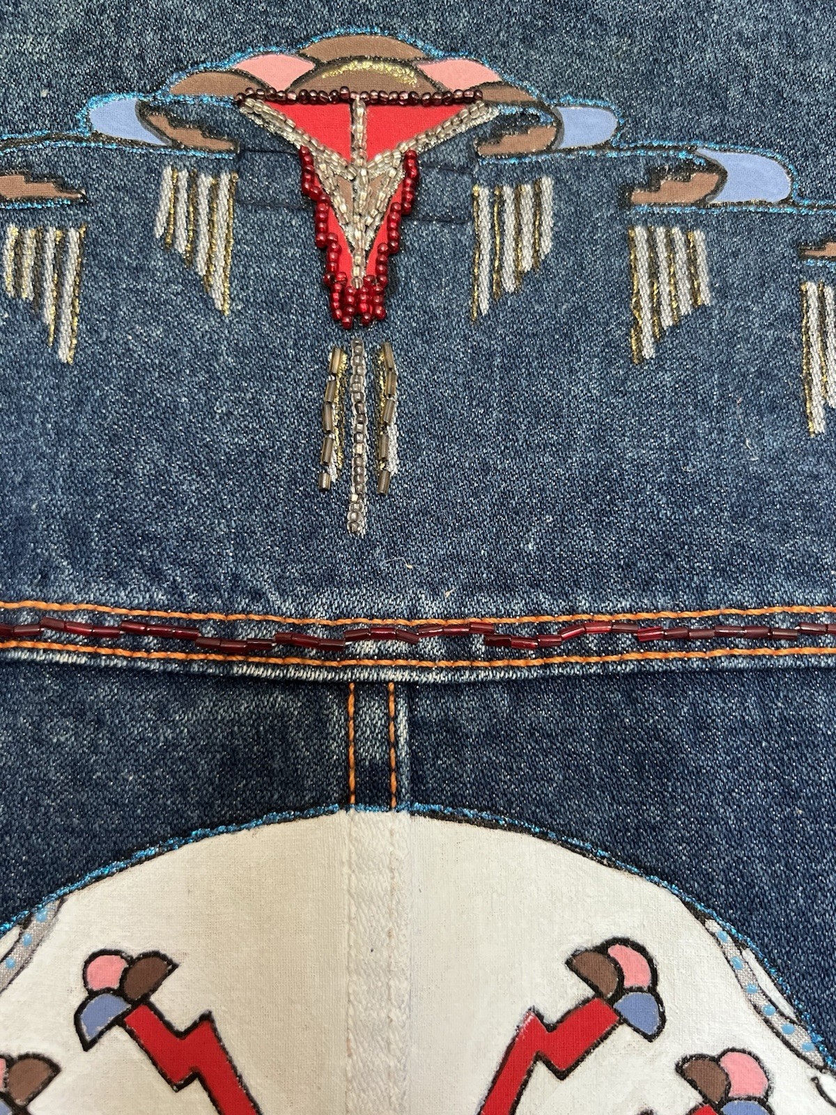 VTG Artist signed & handpainted native american denim jacket. Medium,embellished