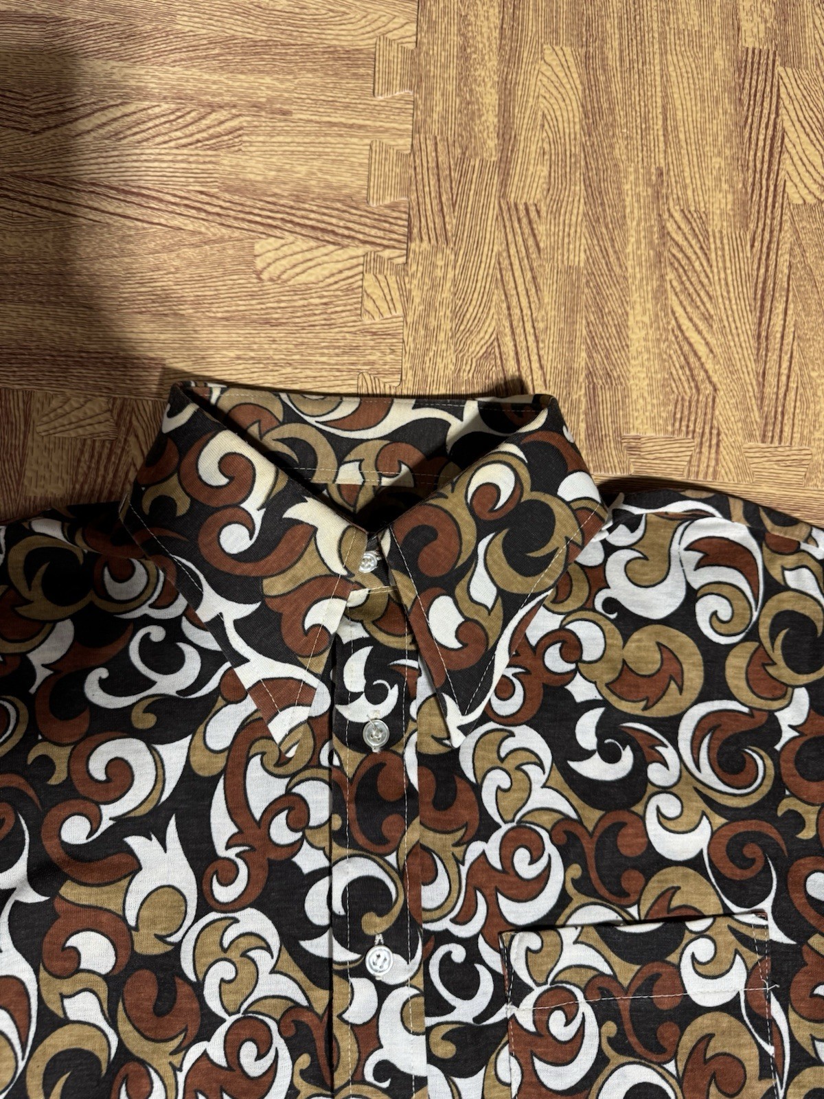 Vtg Contour Knit National Shirt Shops Brown and Black Paisley Shirt Women’s L