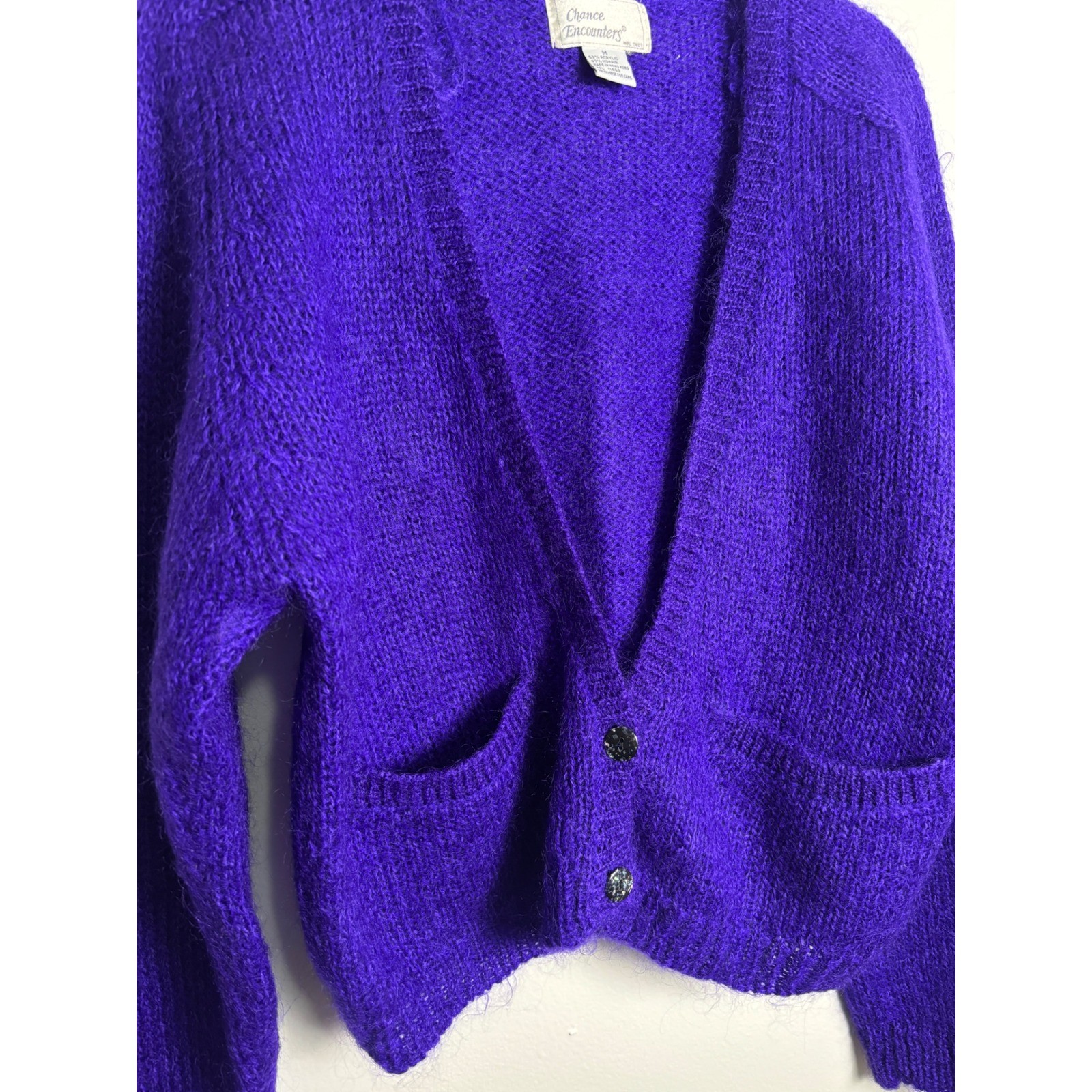 Vintage Mohair Blend Cardigan Sweater Women’s Medium Purple Hong Kong Cropped