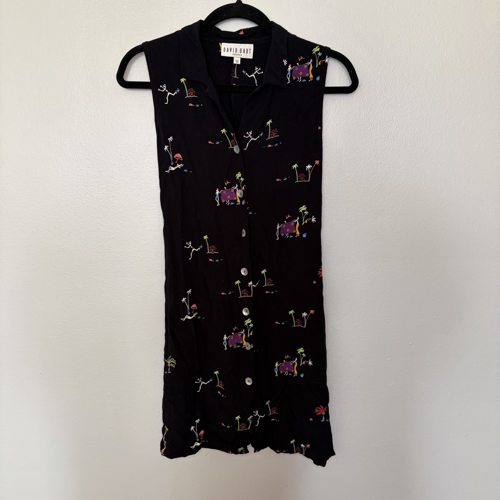Vintage 90s David Dart Petites 100% Rayon Novelty Print Dress Size M