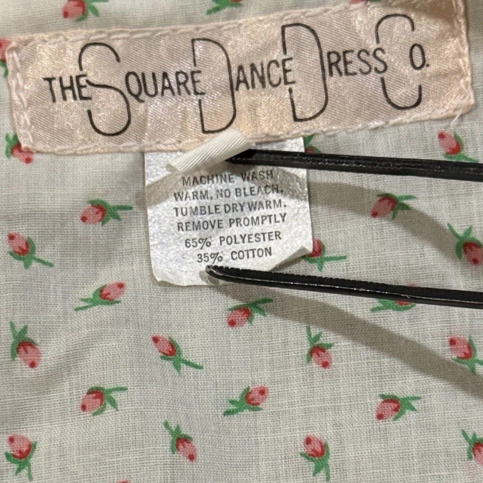 VTG Square Dance Dress Co Sz 18 Fit & Flare Midi Dress Cream Gold Floral Western