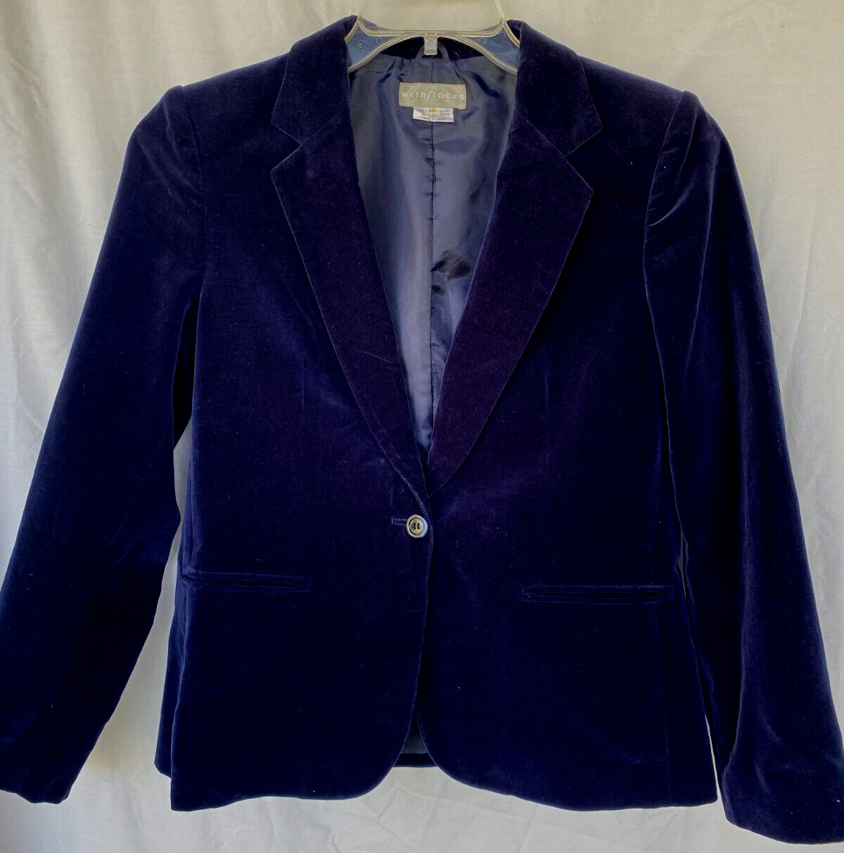 VTG 60s..WEINSTOCKS..BLUE..VELVET..BLAZER / JACKET.WOMEN 8..MADE IN JAPAN