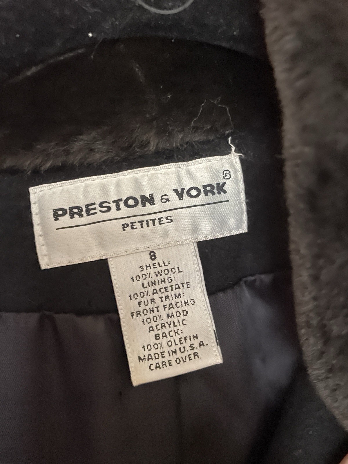 Vintage Black Wool Duster Coat With Faux Fur Collar And Cuffs