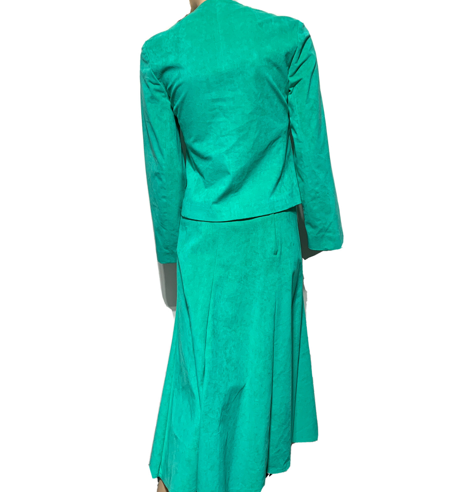 VTG Count Romi Size 4 Bright Green Ultra Suede 2-Piece Skirt Set Blazer USA