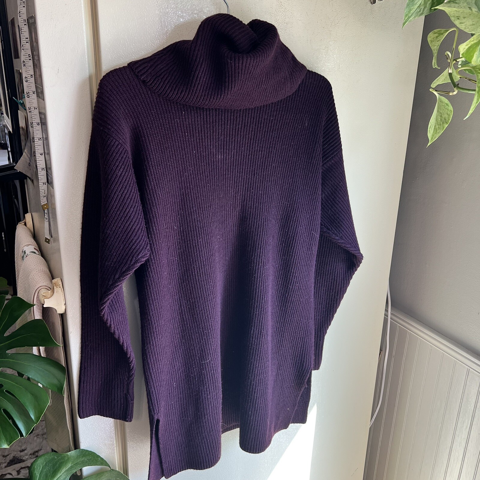 Vintage Brooks Brothers Wool Cowl Neck Tunic Sweater Women SZ-L- Ribbed Purple