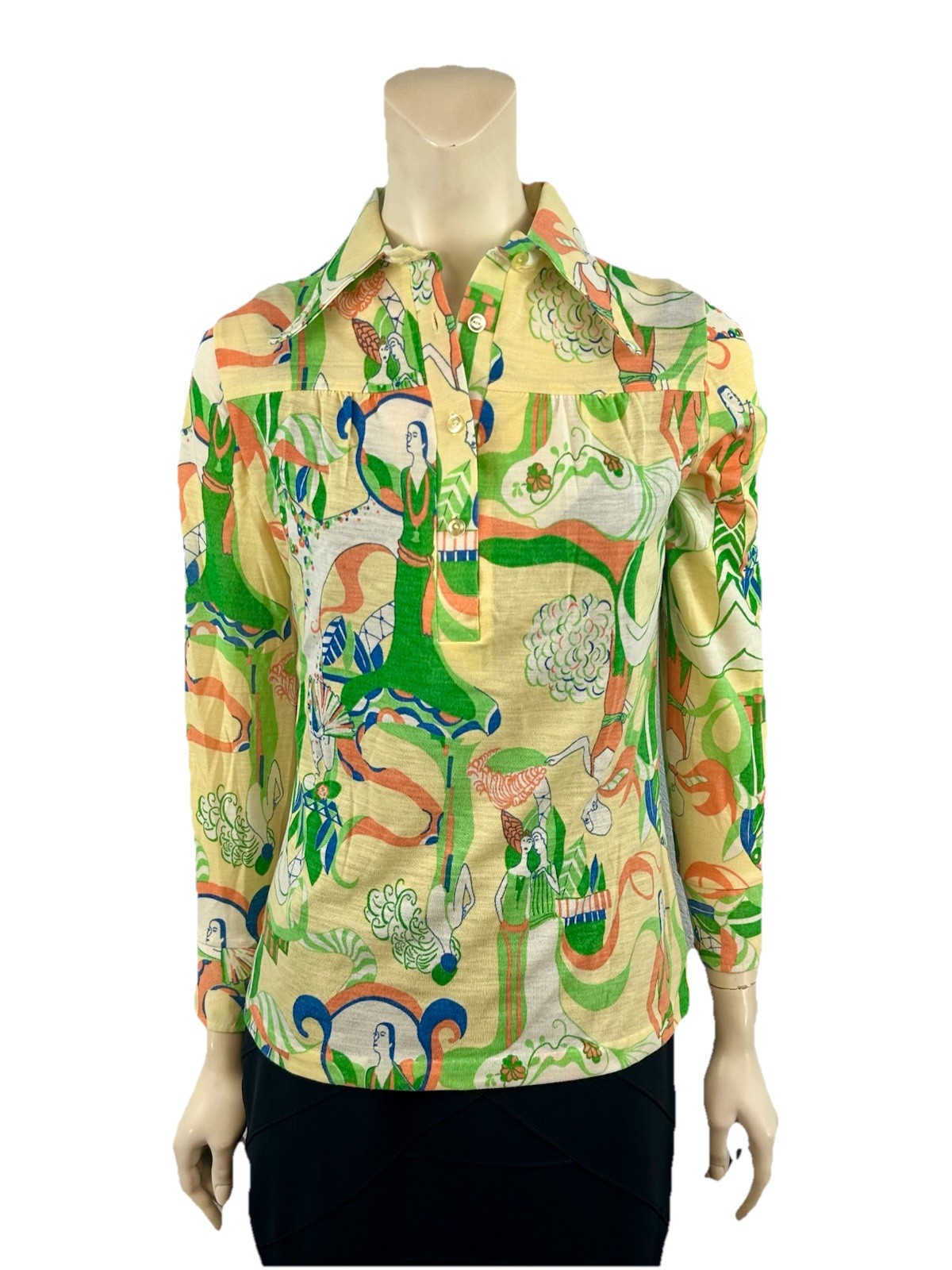 Langtry Ltd Vintage 70’s Womens Hippy Chic Print Long Slv blouse Size Small