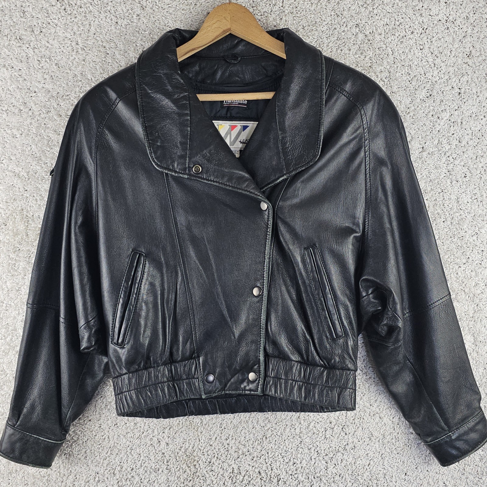 Vintage Wilsons Leather Moto Cropped Jacket Sz M Asymmetrical Thinsulate 90s