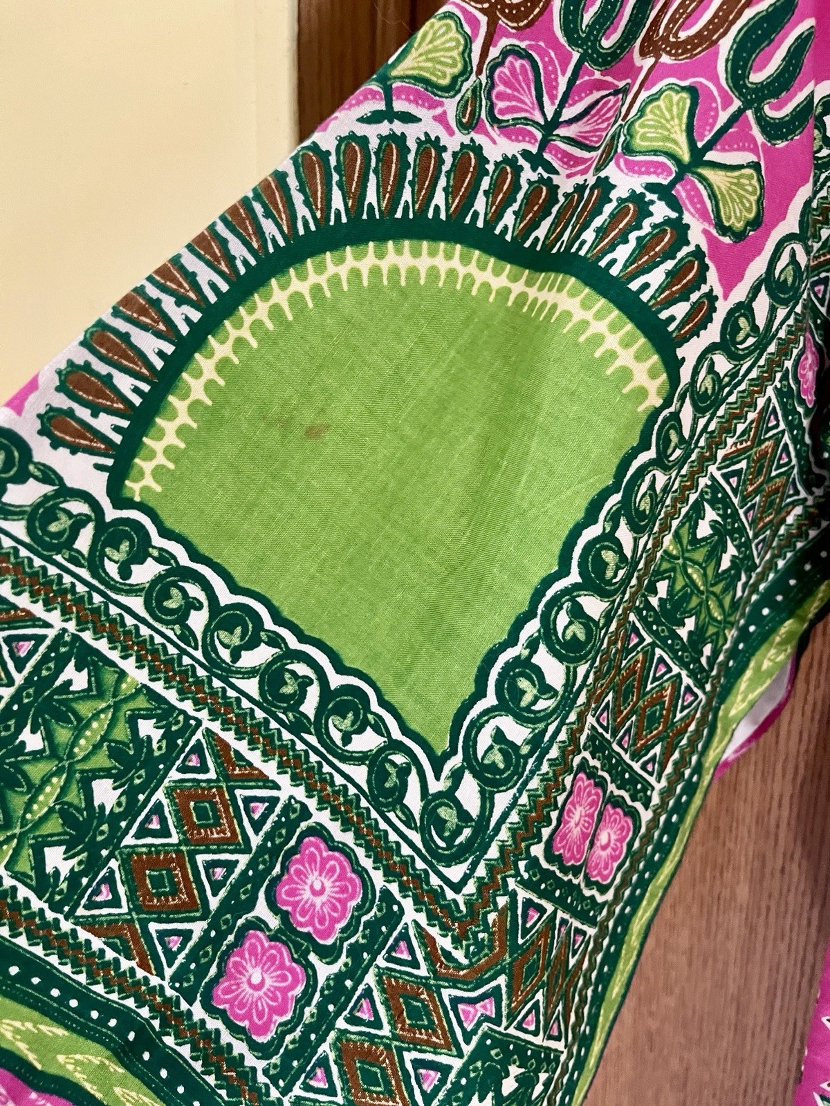1960s Kenyan Psychedelic Maxi Dress – Size 10 – Shangri‑La Boutique