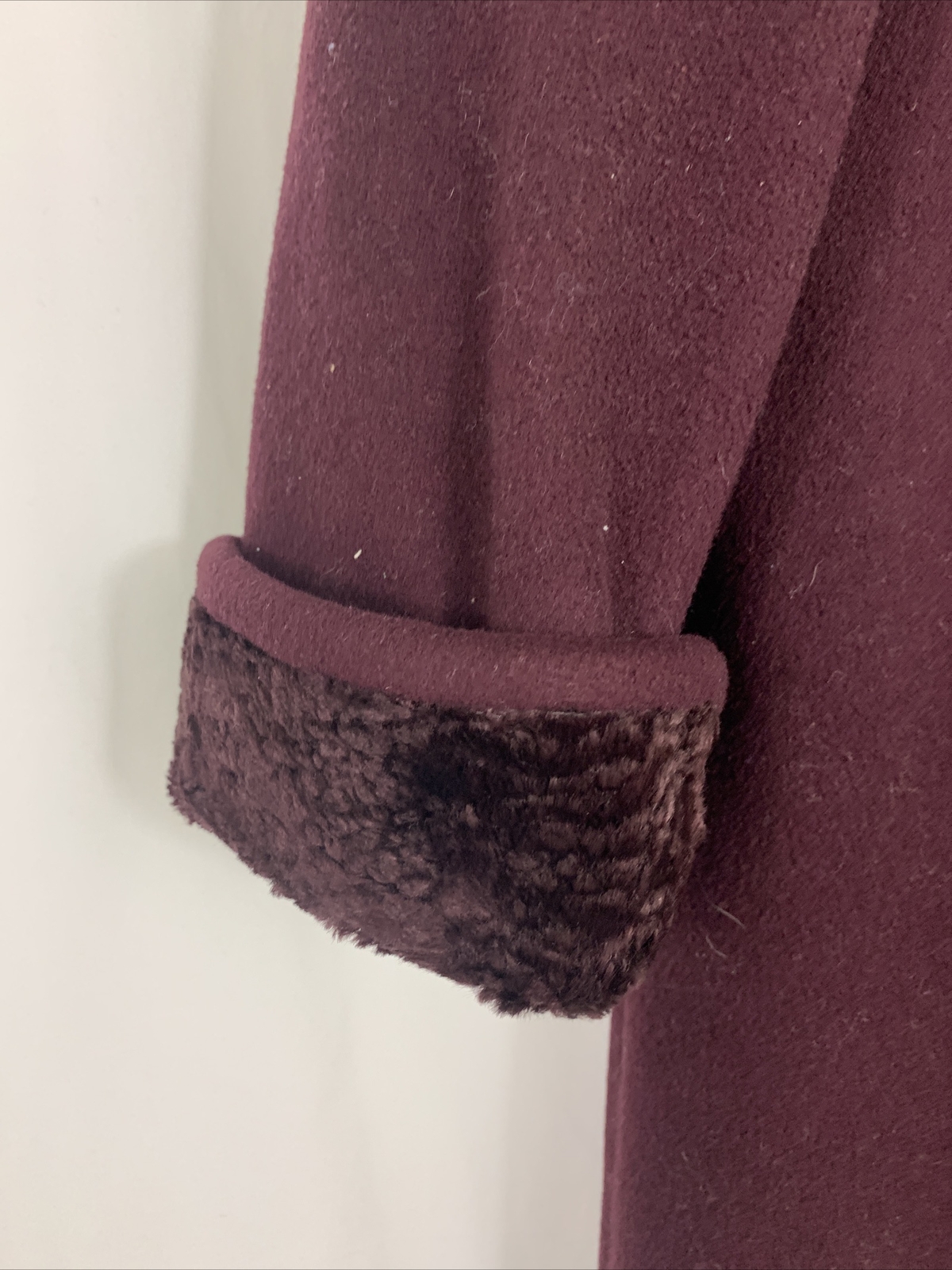 Vintage 80s Alorna Long Plum Wool Coat 12 Petite Evening Duster Velvet Trim