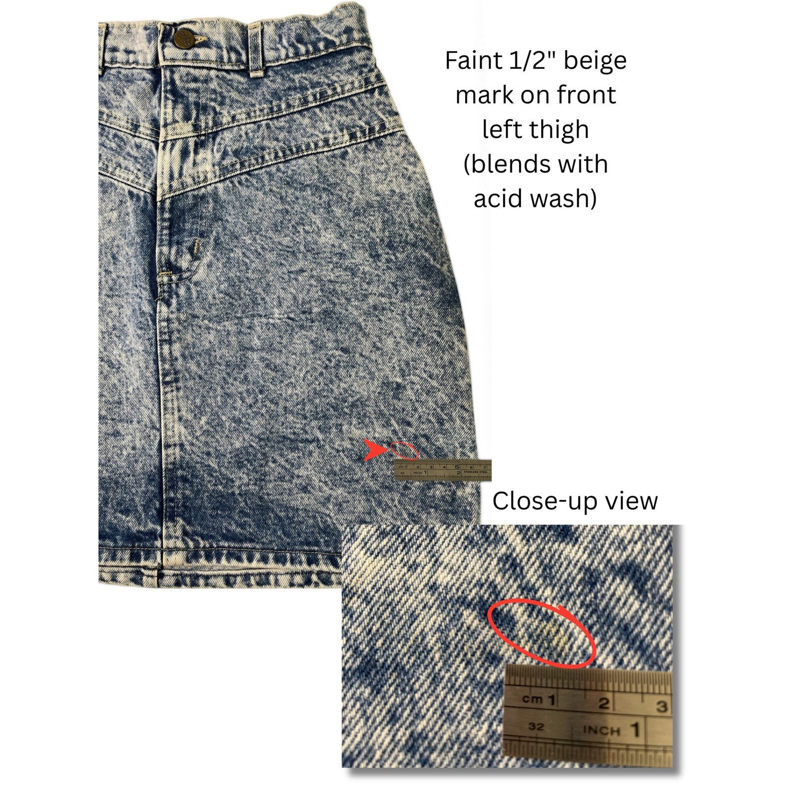 Vtg 80s Chic by HIS Acid Wash Denim Mini Skirt High Waist Jean Made in USA W26