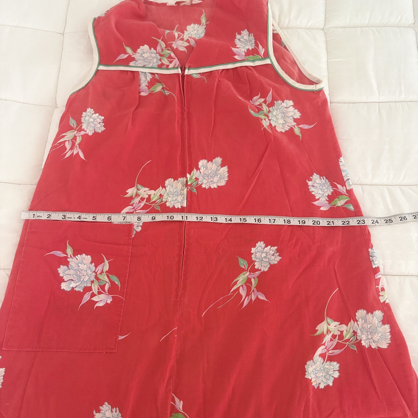 Vintage Komar 70s House Dress Made in USA Red White Floral