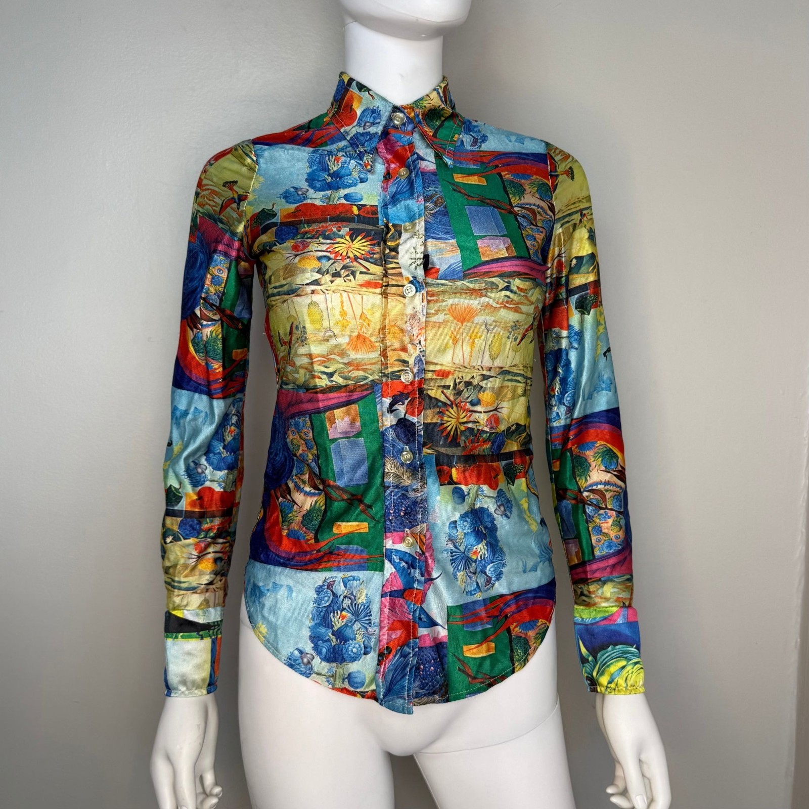 Vtg 1970s Day Glow Psychedelic Surrealist Art Shirt 70s LA Station Arpeja Blouse