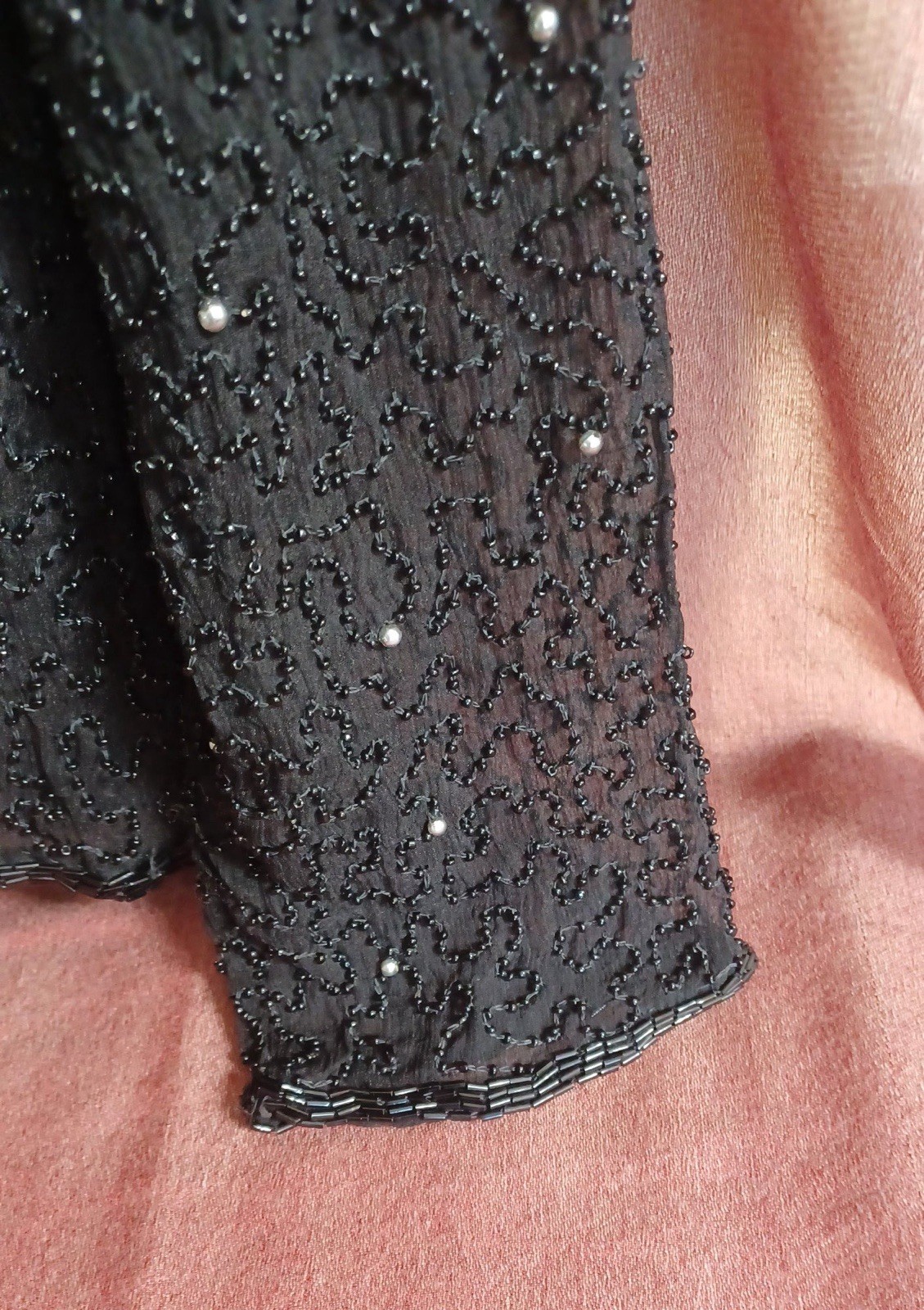 Vintage SWEELO Pure Silk Hand Beaded Sequin Black Evening Jacket Women’s S/M