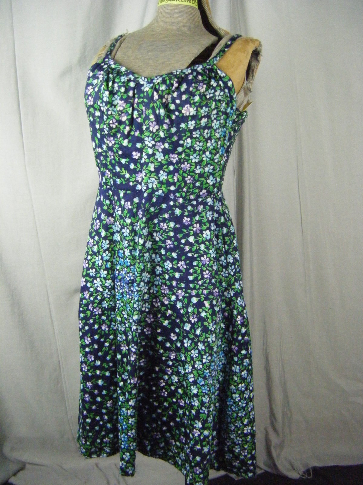 MURRAY MEISNER Vtg 60s Navy Green Floral Sun Swim Dress-Bust 34-37/XS