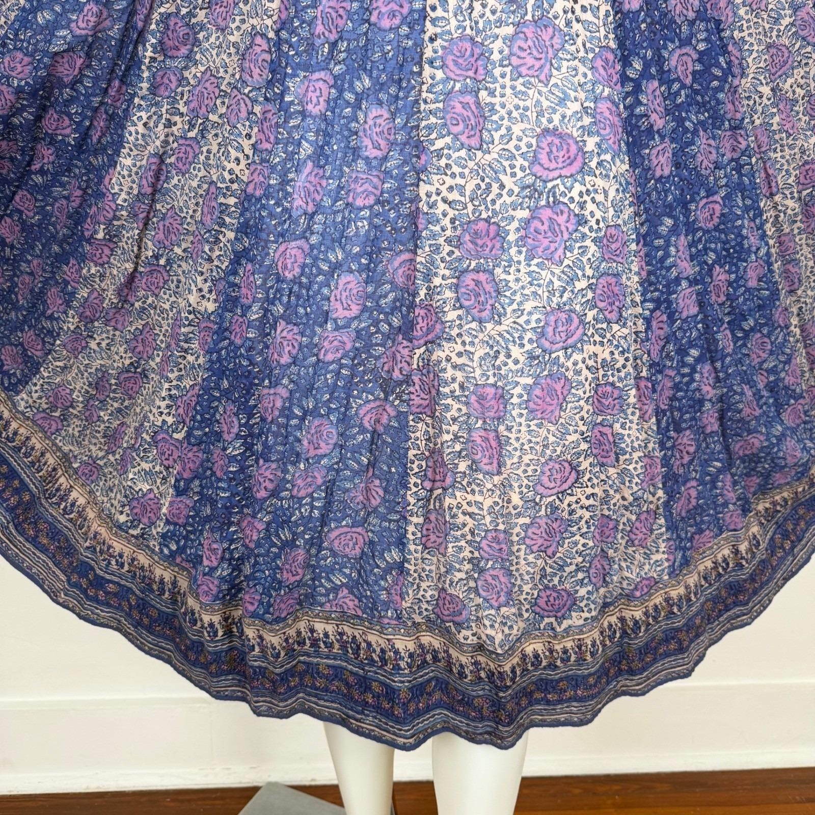 Vintage 70s Phool Indian Block Print Bib Midi Sleeveless Hippie Boho Cotton XS