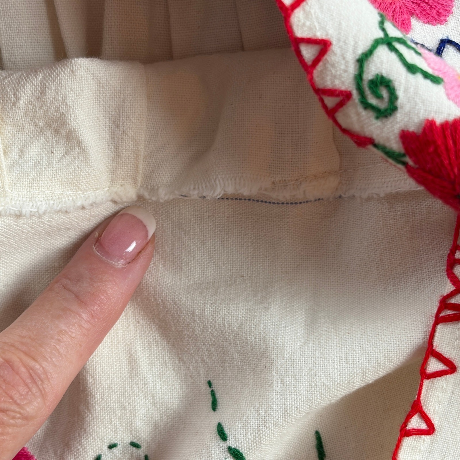Hand Embroidered Floral Maxi Dress Ivory Boho Folk Art Artisan Peasant