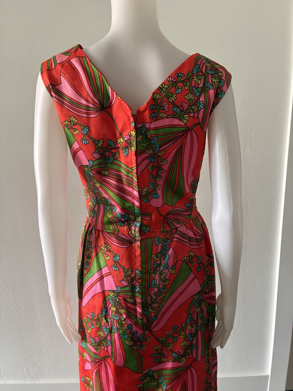 Vintage 70s B.Altman Faux Wrap Maxi Dress Gown PINK RED MOD Size 14