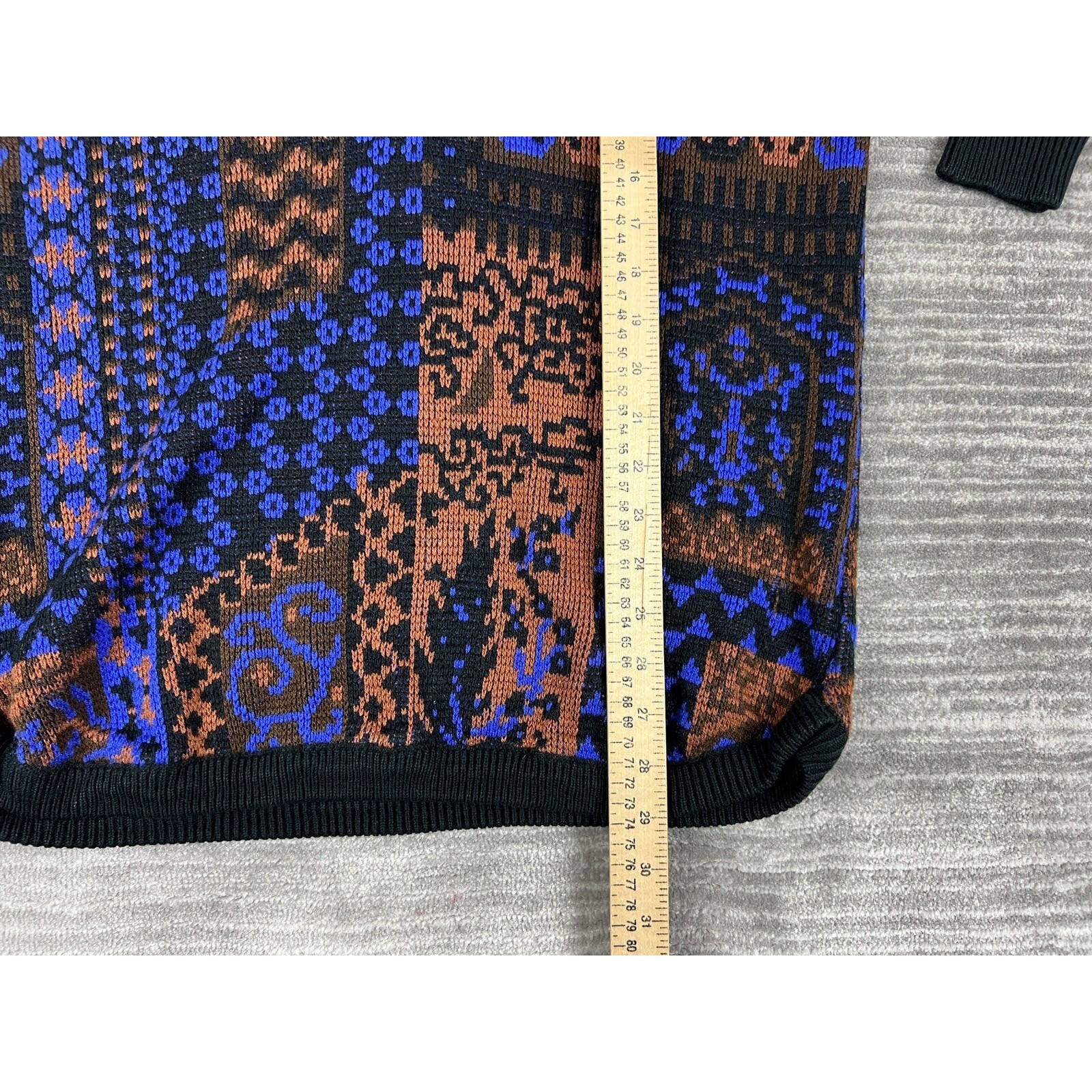 Partners by Mervyns Sweater Women Medium Blue Brown Vintage Patchwork V-Neck 80s