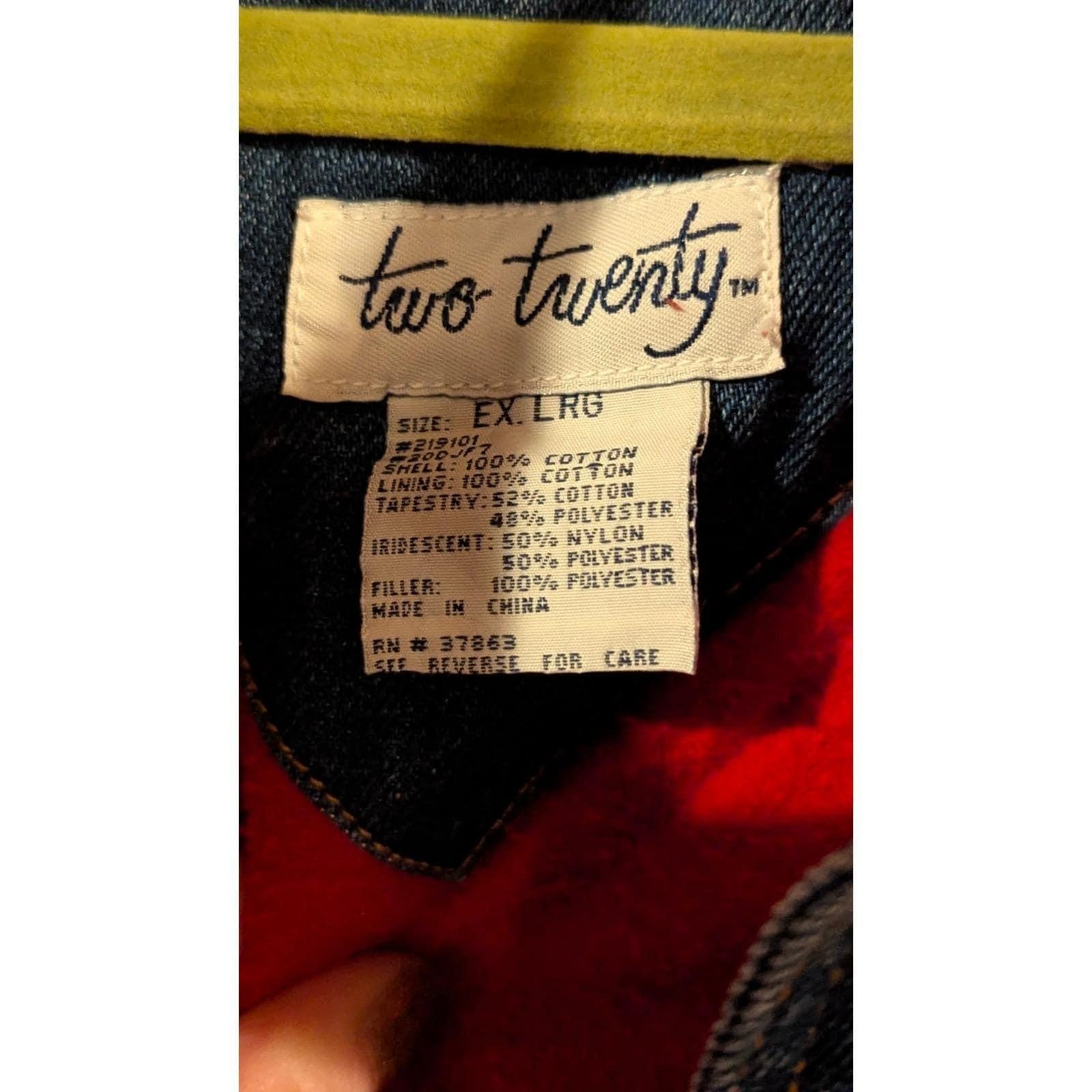 Two Twenty Denim Jacket Aztec Print Lined Snap Front Quilted Coat Vintage 90s