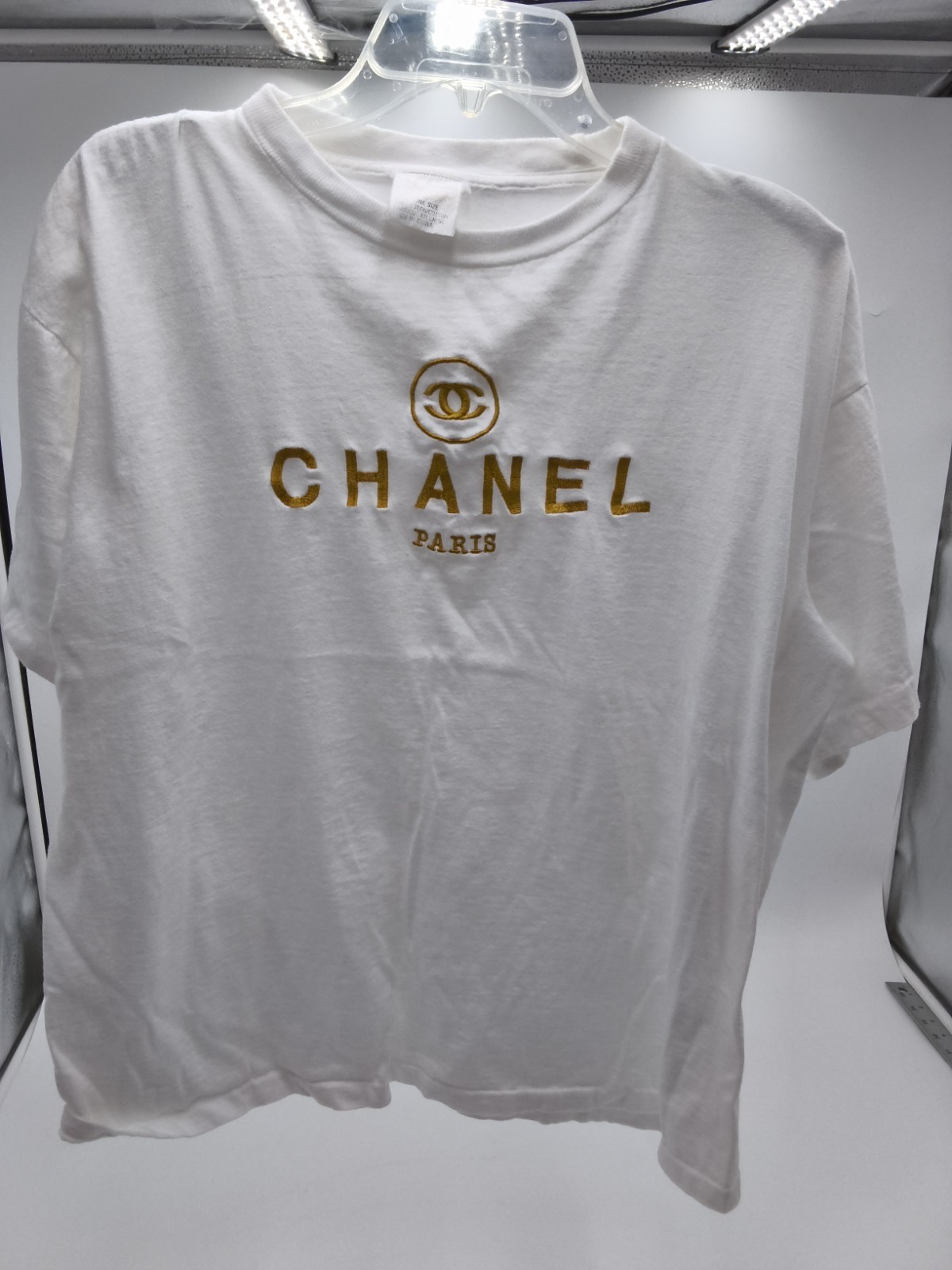 Vintage 90’s Embroidered „Chanel Paris” Lettering & Logo Tshirt By Nice Days