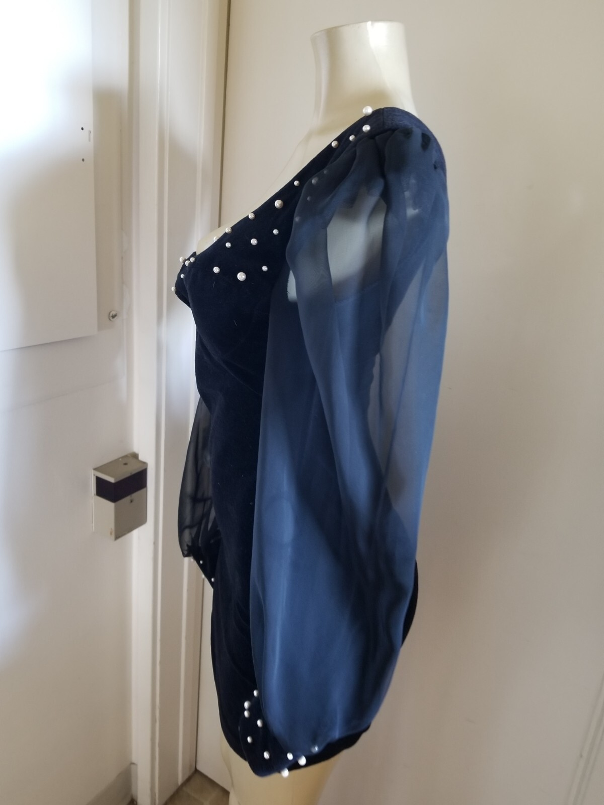 Vintage 80s Karen Okada climax david Howard pearls velour dress