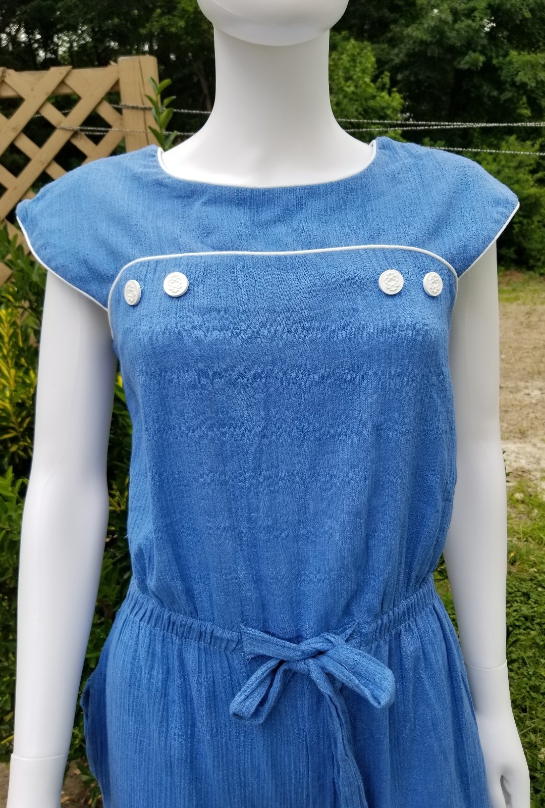 Vintage 1970s „Dutchess”Marine Baby blue wide leg romper jumpsuit nautical SM