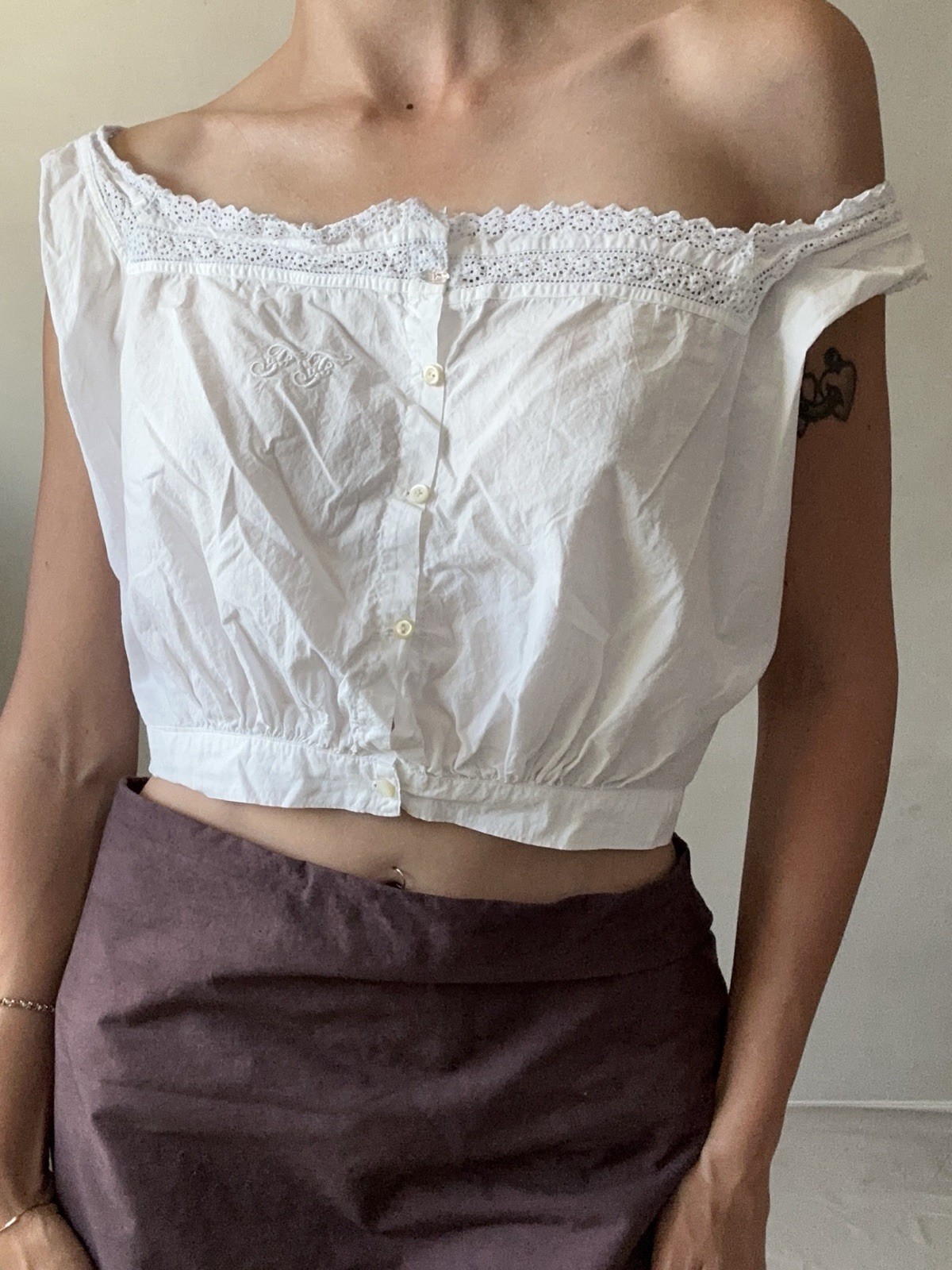 Antique Early 1900s French Corset Cover Summer Cotton Tank Top Handmade Small