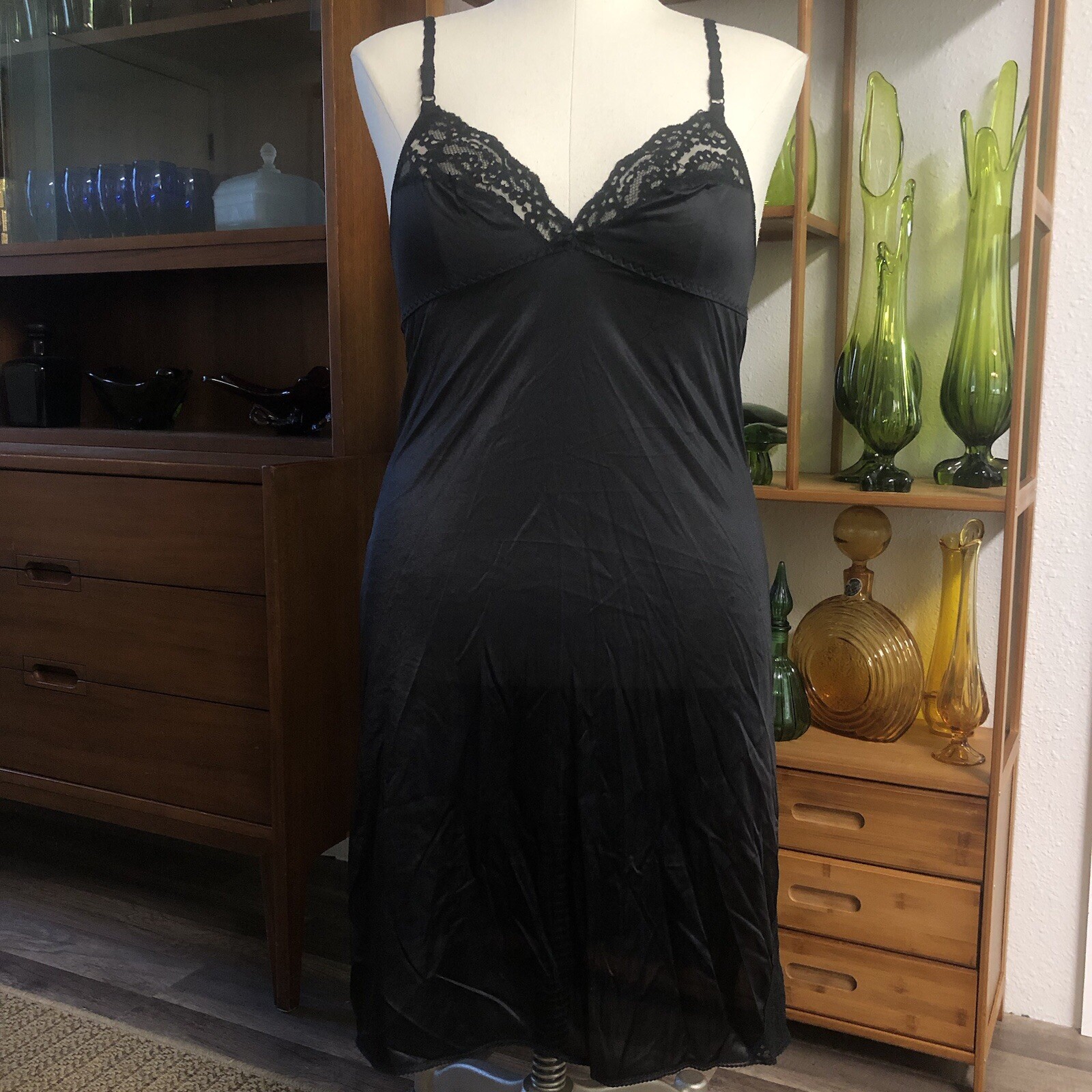 Vintage JC Penney Full Slip Dress Slip Nightgown Black Size 34 Union Made In USA