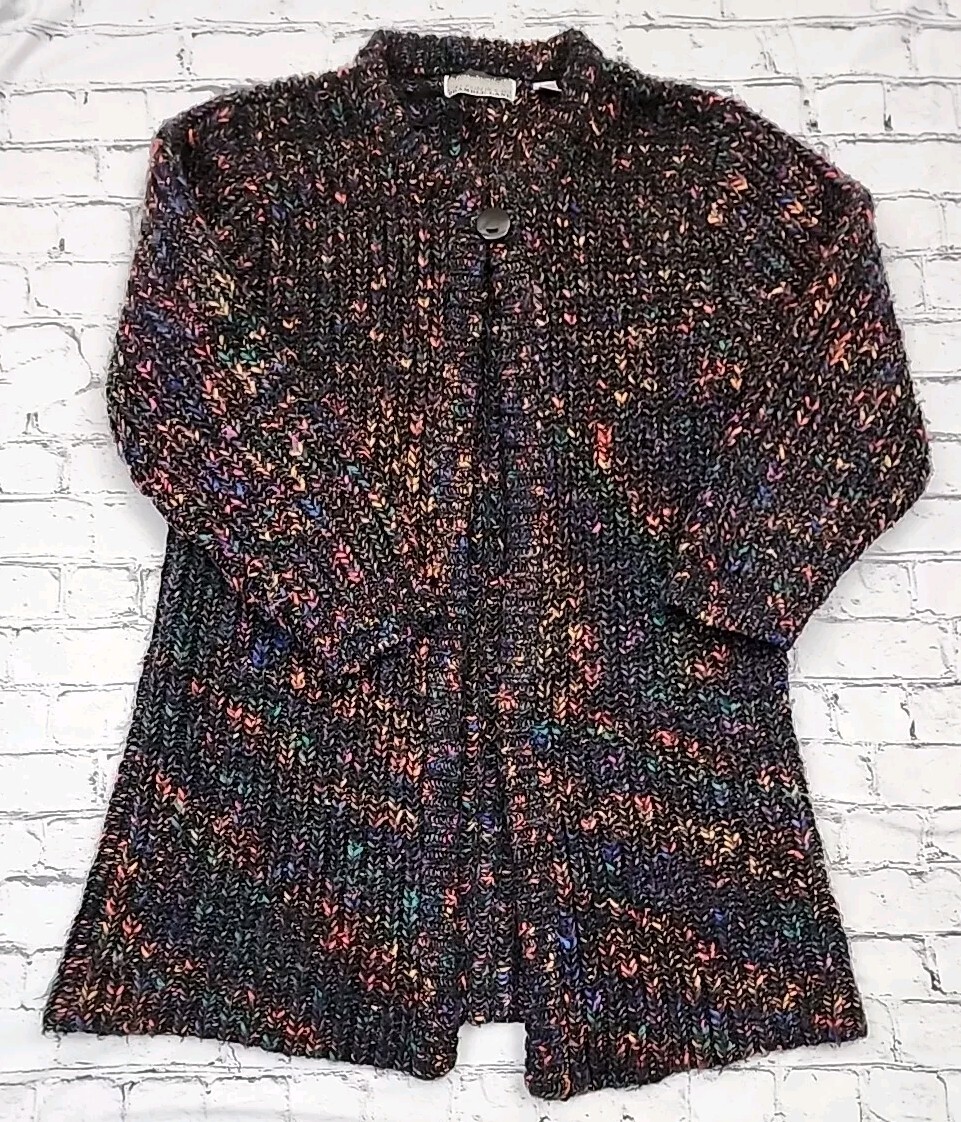 Vintage Open Front Bramble Lane Cardigan Womens S Speckled Wool Blend Granny