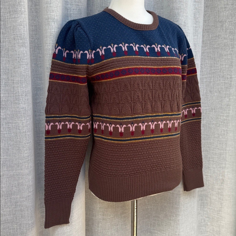 Vintage crewneck small sweater in brown and blue colors