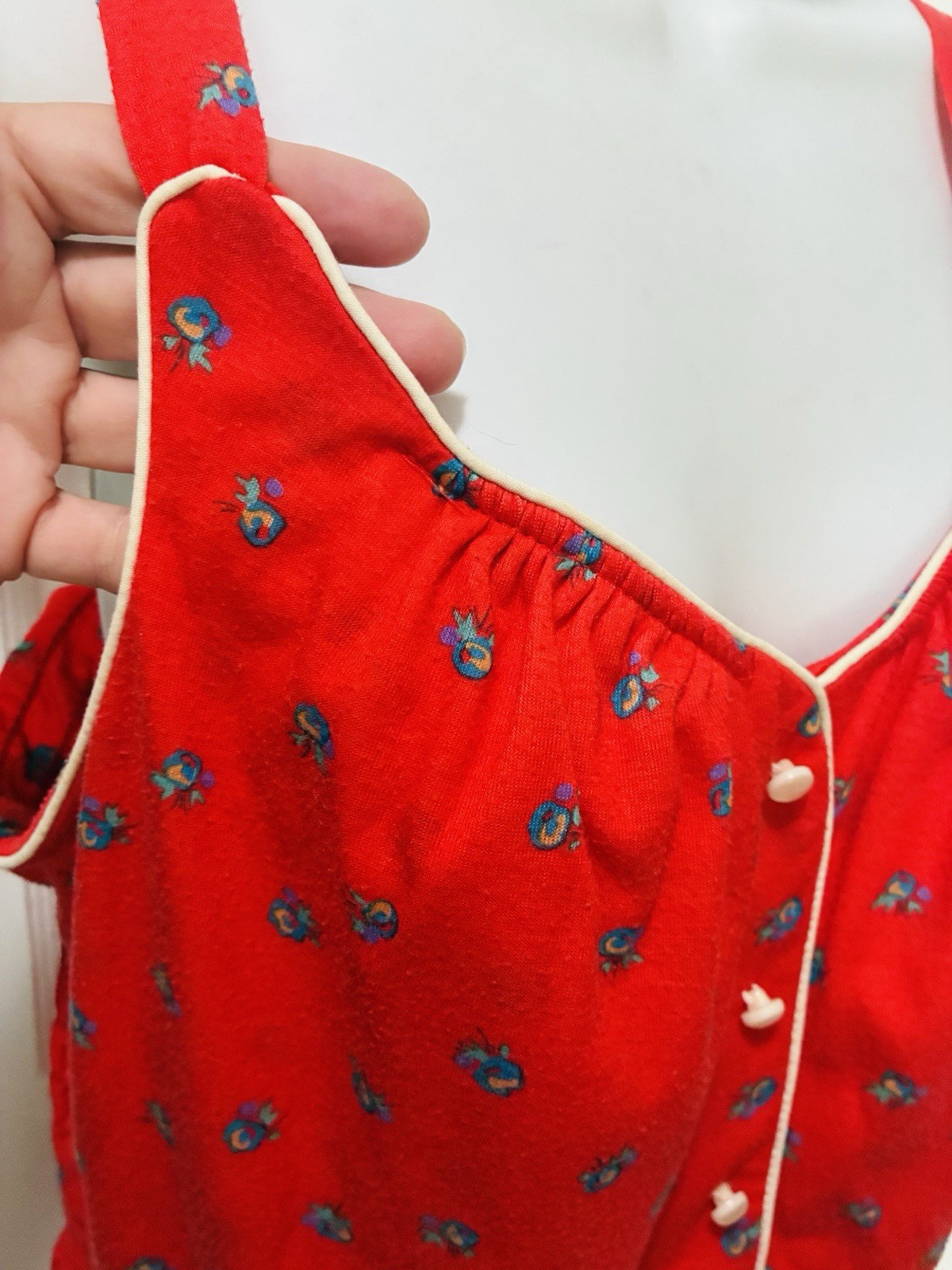 VTG 70s Tomato Red Prairie Cottage Core Hippie Festival Folk JerseySun Dress M L