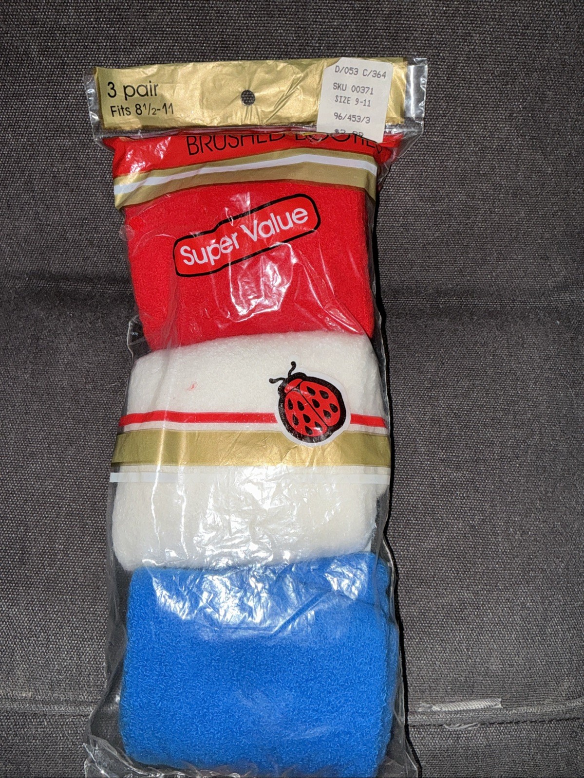 VTG 3 PAIRS Orlon Brushed BOOTIES SOCKS WOMENS 9-11 Red Wh Blue NOS Fuzzie Wuzzi
