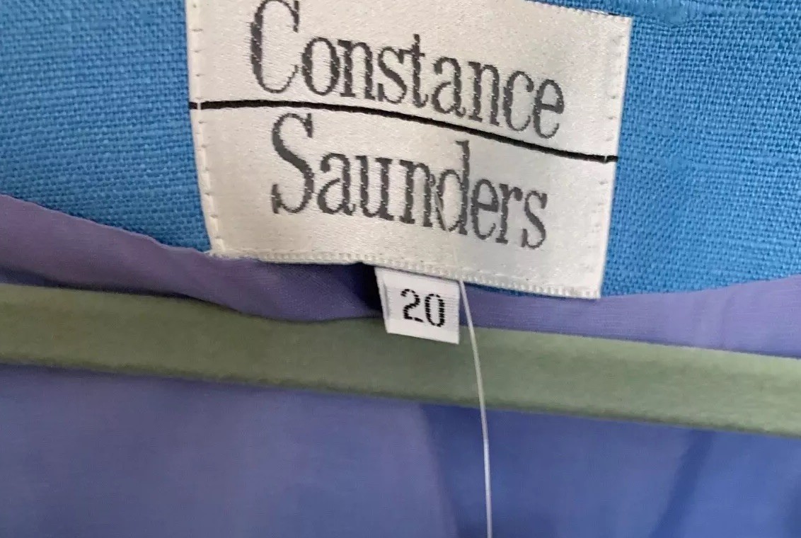 NEW Vintage Blue 100% Linen Short Sleeve Dress By Constance Saunders Size 20